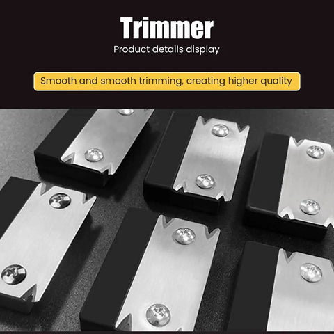 Close-up of blades from Mini Edge Banding Trimmer With 5pc Replaceable Blades For Woodworking Chamfers Deburring Handy Planer Cutter Tool.
