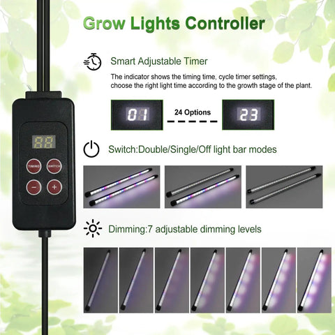 Controller for Seed Starter Tray With Grow Light Kit 60 Cell Indoor Seedling Tray With Humidity Dome showing adjustable timer and lights