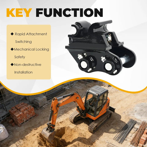 Mini Excavator Quick Change Hitch Coupler With 25mm Pin For 0.8 To 2 Ton Machines, Easy One Man Attachment Swapping