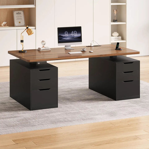 Electric Standing Desk With 6 Drawers, 55 Inch Wide Adjustable Desk With Ample Storage And Built In Power Outlets in black frame