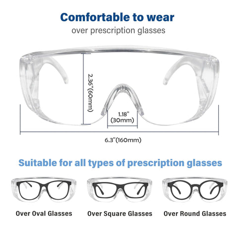 Heavy Duty Safety Glasses Over Glasses 12 Pack Ansi Z87 1 Clear Lens Scratch Proof Goggles dimensions for prescription specs