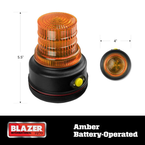 Badass Led Amber Warning Beacon With Rock Solid Magnetic Base, Three Sixty Degree Strobe Light Featuring Four No Sweat Flash Modes, Battery Powered Ip Sixty Five Weatherproof Class Three Job Site Safety Alert, 5.5-inch tall, amber light with magnetic base.
