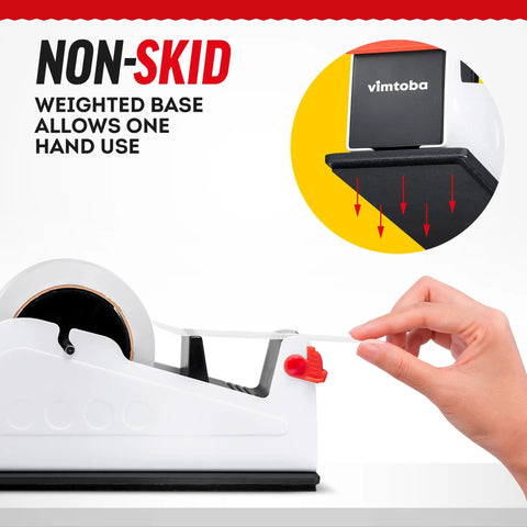 Built Tough Heavy Duty Two Inch Desktop Tape Dispenser With Dual Roll Setup And Non Slip Base For Crisp Cuts And Zero Headaches showing non-skid base for easy one-handed use.