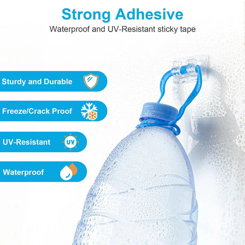 Heavy Duty Clear Adhesive Hooks For Outdoor String Lights And Christmas Wires Gonna Stick Like Glue To Any Surface with water bottle attached