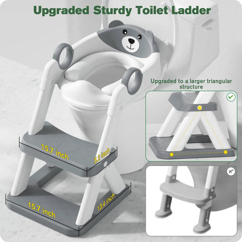 No Drama Toddler Potty Training Seat With Built In Step Stool Two In One Tot Ready Bathroom Combo For Kids showing upgraded sturdy toilet ladder with dimensions.