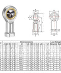 4 Pack 8mm Rod End Bearings M8x1.25 Right Hand Female Thread Self Lubricating Joint for Linkages, Heavy Duty Metric Spherical Bearings with 14 Degree Misalignment, 12.9 kN Static and 11.6 kN Dynamic Load Capacity. 8mm rod end bearing with M8x1.25 thread