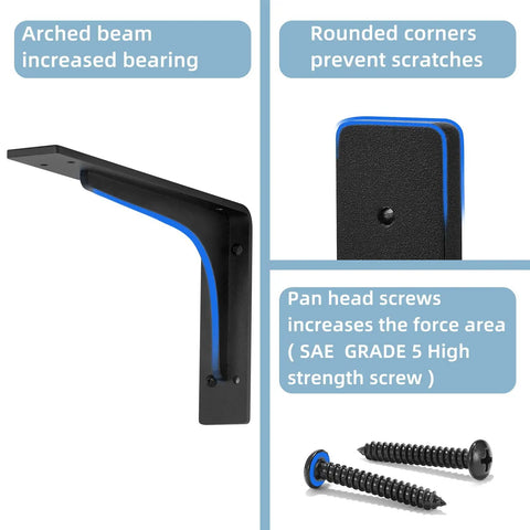6x4 Inch Shelf Brackets Beefy Heavy Duty Alloy Metal with 300 Lb Max Load Pack of 4, arched beam, screws, hardware detail