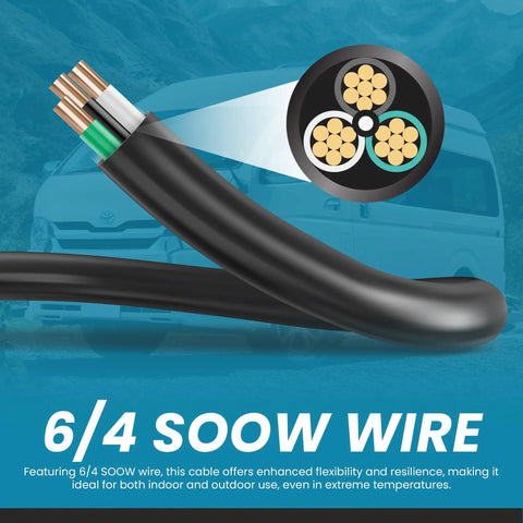 Rock Solid 50A 125/250V Generator Extension Cable With Cs6365C To Cs6364C Locking Twist Plug and Heavy Duty 6/4 Soow Outdoor Wire.