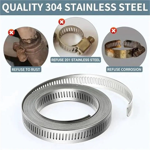 Heavy Duty 304 Stainless Steel Hose Clamp Kit With Adjustable Worm Gear For DIY Fixes On Pipes And Auto Hoses That Holds Tight Without Slipping Or Breaking Down Under Pressure Ever, coiled band clamp