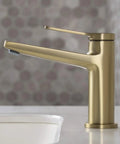 Indy Single Handle Basin Bathroom Faucet With Pop Up Drain And Overflow In Brushed Gold Solid Brass