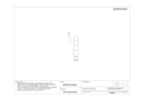 Arl 6N Rod End Bearing Three Piece Extra Capacity Regreaseable Female Shank Left Hand Thread 3/8 Inch size illustration.