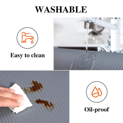 Non Adhesive Shelf Liner For Kitchen Cabinets And Drawers Features washable, oil-proof, easy to clean dark gray EVA material.