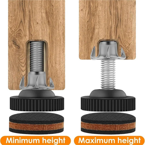 20 Pack Adjustable Furniture Levelers Three Eighths Inch Heavy Duty Leveling Feet With Floor Protectors, minimum and maximum height