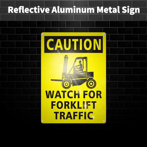 Two Pack Forklift Traffic Safety Signs 10 x 14 Inches Reflective Aluminum Rust Free Waterproof Easy To Install Watch For Forklift Signage For Workplace Safety front view