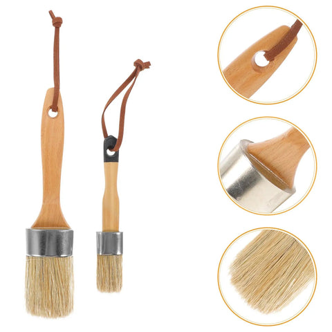 Two Pack Oval Synthetic Bristle Paint Brush Set With Wood Handles, Pro Grade Quality For Walls, Furniture, Decks, and Wood Surfaces