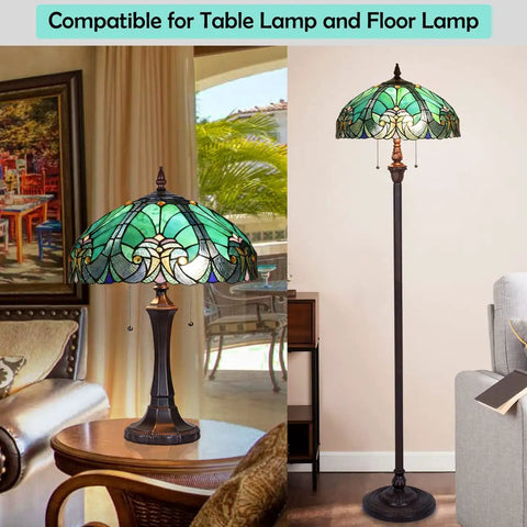 16-Inch Wide Victorian Style Stained Glass Lampshade For Table And Floor Lamps Handcrafted Real Leaded Glass Shade Display