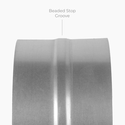 Close-up of beaded stop groove on 10 In Backdraft Damper With Thick Rubber Gasket, showcasing its galvanized steel design.