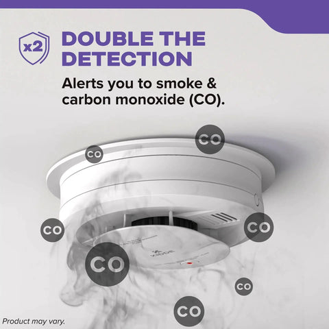 Hardwired Smoke And Carbon Monoxide Alarm With Voice Alerts, 10 Year Sealed Battery Backup, Interconnected Combo Fire And CO Detector, Model 30CUA10 V installed on ceiling