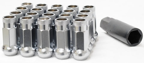 Set of 20 SR48 Open End Lug Nuts 12mm By 1.25 Thread Size Silver Lightweight Thin Wall Design with 60 Degree Taper Seat