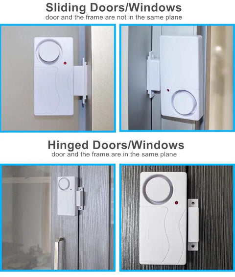 Wireless Door And Window Alarm System With Remote Arm Disarm Panic And Doorbell Modes 105 Decibel on sliding and hinged doors.