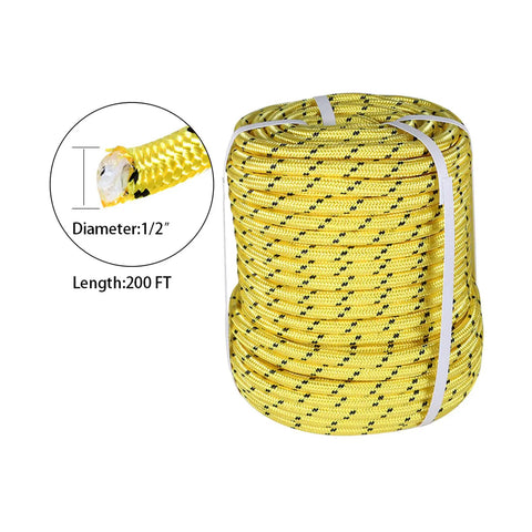 Half Inch 200 Foot Arborist Bull Rope Double Braid Polyester Rigging Hoisting Line Yellow Black Roll