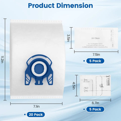 Product dimensions of 20 Pack 3D Airclean GN Vacuum Bags for Classic C1 Complete C1 C2 C3 and S Series Canister Vacuums Replacement Bags