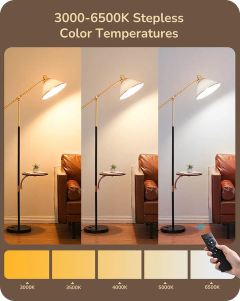 Lit Arched Floor Lamp Black Metal Standing Arc Lamp With Foot Switch showcasing adjustable color temperatures from 3000K to 6500K