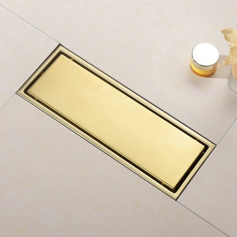 12 Inch Brushed Gold Shower Drain With Tile Insert Grille Detachable Hidden Cover SUS304 Stainless Steel Rectangular Floor Drain 1