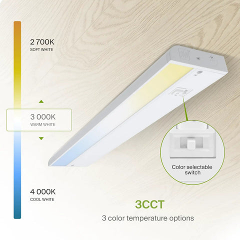 No-Fuss 12 Inch LED Under Cabinet Lighting, Plug-In or Hardwired, Dimmable With High Low Off Switch, 3CCT 2700K-4000K, White Finish