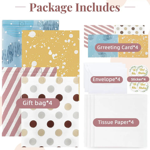 10 Inch Gift Bag Set 4 Pack With Tissue Paper Cards Envelopes And Handles Reusable Non Woven Gift Bags Package Contents
