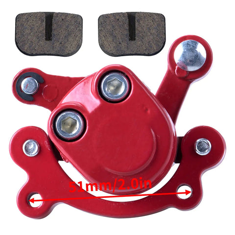 Rear Disc Brake Caliper With Pads For Predator 212 80cc 2.5HP, red caliper with pads, measurement detail