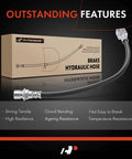 Rear Center Brake Hydraulic Hose For Classic GM Vehicles Compatible With Chevrolet, GMC, Buick, Cadillac, Pontiac And Oldsmobile Models Including C10 C20 C30 Impala Camaro Blazer Seville Firebird And More showing packaging and features.