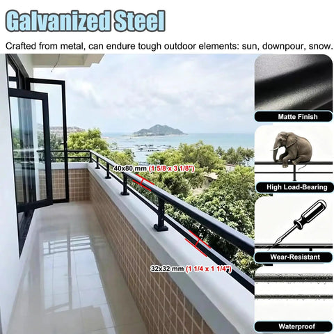Level Up Your Outdoor Setup With This Super Sturdy Steel Balcony Railing Height Extender And Adjustable Patio Guard For Heavy Duty Deck Protection And Zero Hassle Install - Steel railings on balcony overlooking ocean.