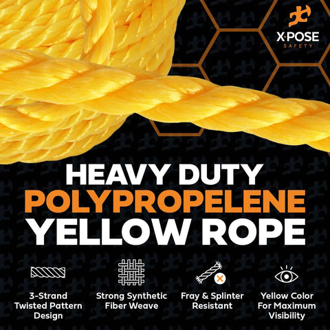 Bright Yellow Twisted Polypropylene Rope Quarter Inch Thick And 100 Feet Long Heavy Duty Outdoor And Marine Rope
