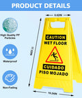 2 Pack Must Have Fold Out Wet Floor Sign Set, 17.5 Inch High Yellow Caution Signs with bilingual text, waterproof and non-fading