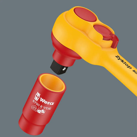 Insulated Zyklop VDE Ratchet With Switch Lever Three Eighths Inch Drive 80-Tooth Fine-Tooth Gear Ultra Slim Body Built For Tight Spaces