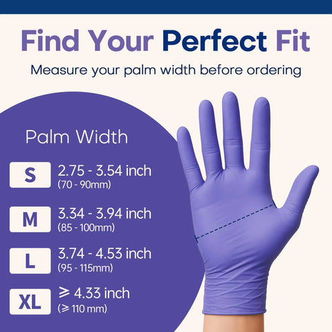 Pro Grade Nitrile Disposable Gloves 200 Count Latex Free Powder Free Chemo Rated Food Safe Exam Gloves Large Thick 3.5 Mil palm sizing guide