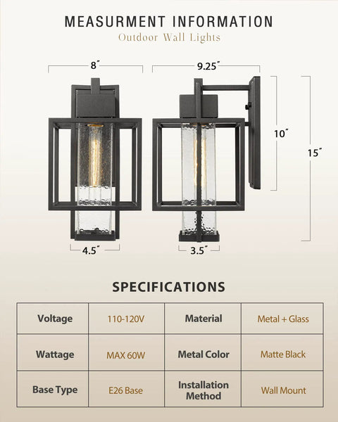 Outdoor Wall Light 1 Light Exterior Sconce In Black Finish With Bubble Glass Shade For Porch Patio Garden dimensions