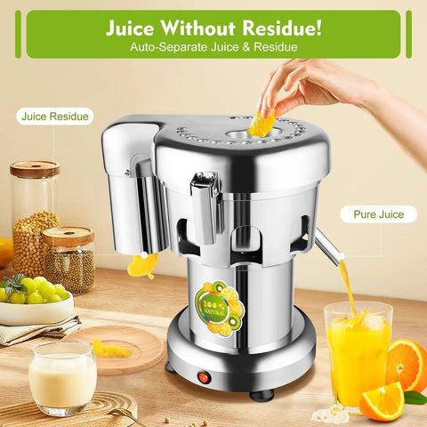Super Cool 550W Electric Stainless Steel Centrifugal Juicer Machine For Fresh Fruit And Vegetable Juice Extraction With Auto Pulp Separator And Commercial Grade Heavy Duty Design For Home Use, extracting juice with a hand placing fruit.