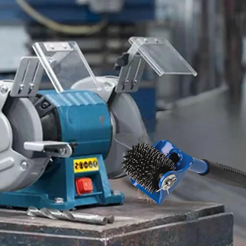 Top Shelf Seven One Half Inch Grinding Wheel Dresser With No Sweat Straight Handle next to a bench grinder for restoring abrasive wheels.