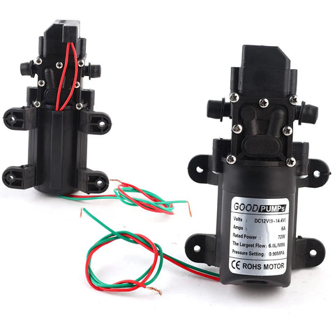 Ycauty Micro Diaphragm Liquid Transfer Pump Compact High Power Flow 6.0 Liters Per Minute with green and red wires visible.