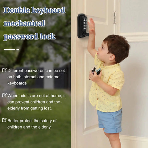 Child using a Badass Heavy Duty Stainless Steel Keyless Gate Lock With Handle Outdoor Fence Waterproof Black Silent Self Closing Latch.
