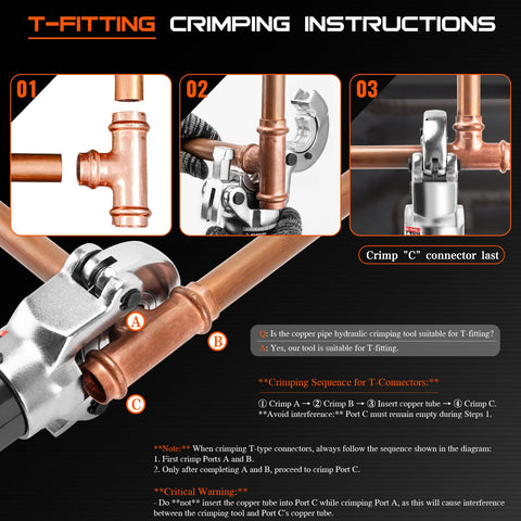 Heavy Duty Hydraulic Pipe Crimping Tool With 1/2 3/4 And 1 Inch Jaws For Copper Tube Fittings Crimping instructions for T-connectors.