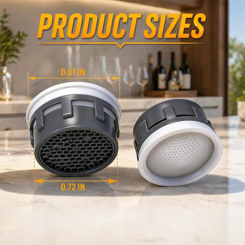 Slick Performance Faucet Aerators Three Pack For Kitchen And Bathroom Sink Inserts One Point Zero Gpm Flow Control sizes 0.81 in and 0.72 in