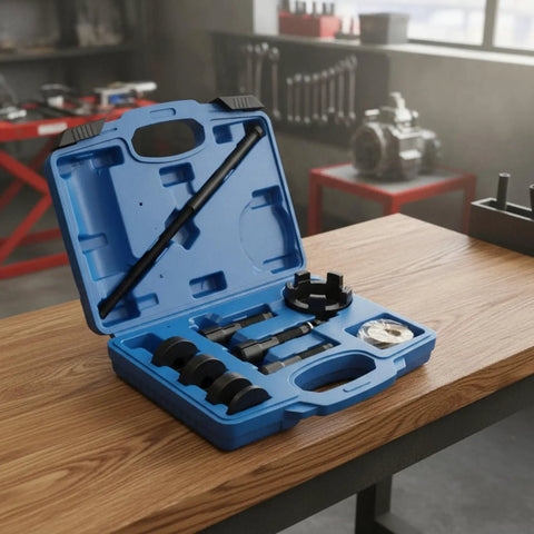Badass Motorcycle Bearing Puller Tool Kit Extractor Installer Remover Set Hydraulic Hub Service Carbon Steel Build With Long Pull Rod And Adapters For All Riders Seeking High Performance Maintenance Solutions For Their Machines Right Now, blue case with pull rod and adapters