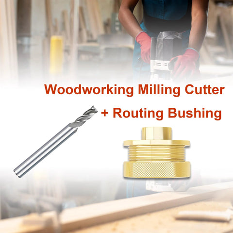 Brass router bushing set with centering cone and three silver router bits