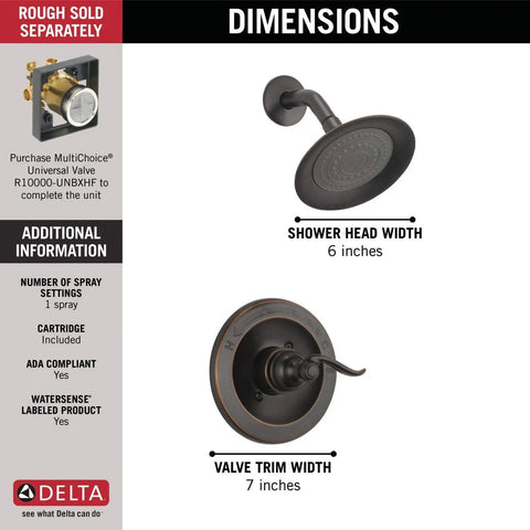 Windemere 14 Series Shower Faucet Set In Oil Rubbed Bronze with shower head and valve trim dimensions shown