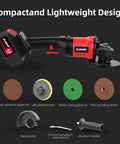Cordless 4.5 Inch Angle Grinder With Battery And Charger, 9000 RPM Brushless Beast, accessories spread out
