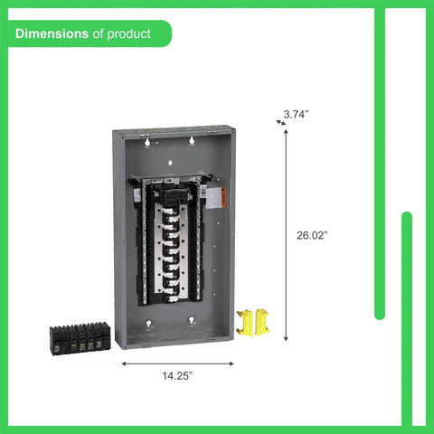 100 Amp Indoor Main Breaker Box Load Center With Plug On Neutral, 24 Space 48 Circuits Homeline Electrical Panel dimensions view