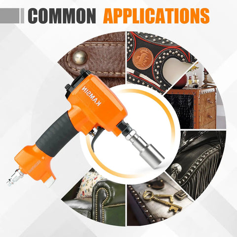 Dope Lightweight Pneumatic Decorative Nailer For Upholstery And Furniture with nail size nine point six to twenty point three millimeters shown with common applications